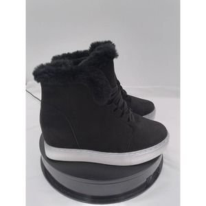BAMBOO Black Ankle Booties with Fur Accent